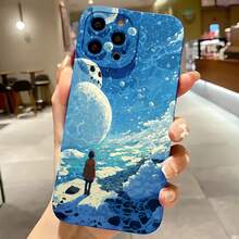 2026 nueva funda de teléfono esmerilada, funda de teléfono con impresión de arte de paisaje de luna, océano y cielo para iPhone 17 14 13 12 11 Pro Max  Galaxy S23 S22 S21 S20 S10 Plus, funda protectora para teléfono, regalo de pareja para novio y novia, regalo de San Valentín o cumpleaños - Azul Klein - Ver 7