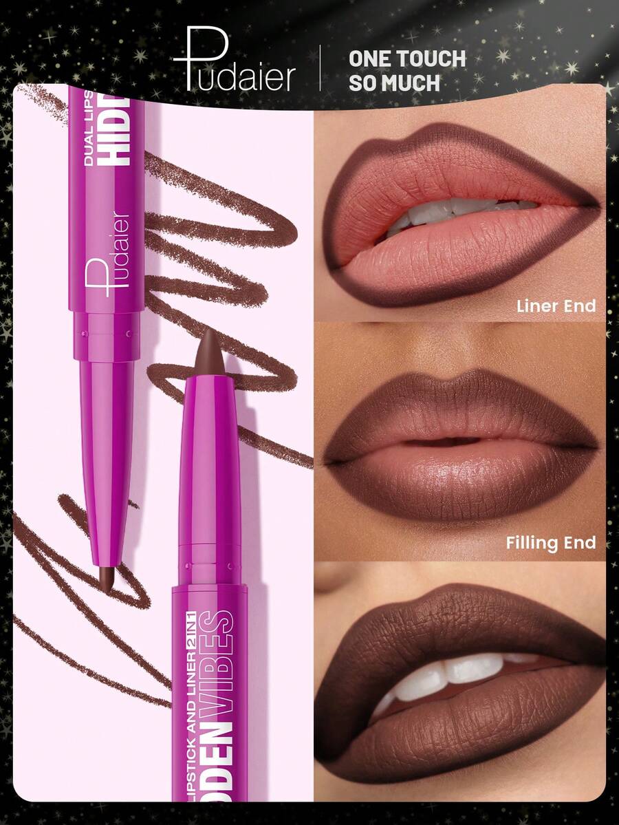 Pudaier Matte Double-Water And Sweat Resistant, Multi-Functional.Ended Lip Liner - Long-Lasting Silky, Rotating Design, Non-Clumping And Non-Drying. - #15 - 查看 1