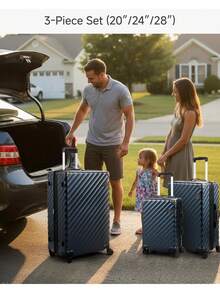 New 20/28 Inch  BLACK Luggage With Spinner Wheels, Polycarbonate Expandable Hard Shell Suitcase - 櫻桃 - 查看 3
