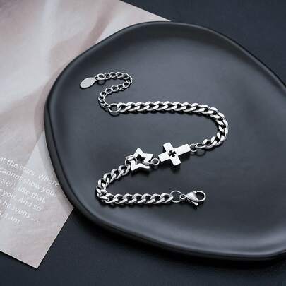 1pc Gothic Cross Chain Bracelet, Dark Style Edgy Niche, Unisex High-End Minimalist Unique Jewelry
