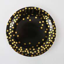 7-Inch/9-Inch Disposable Gold Foil Polka Dot Black Paper Plates, Leak-Proof Thickened Paper Plates | 3-Second Cleanup | Party Disposable | Camping & Household Stocking | Cake Plates, Birthday Party, Holiday Events, Graduation, Thanksgiving, Christmas Tableware - Black Combination With Gold Foil Polka Dots - View 8