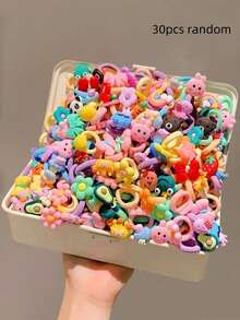 60个/套可爱发圈套装，包含各种可爱的发饰，例如皇冠、彩虹、花朵、水果、蝴蝶结等，款式多样，色彩鲜艳——适合女孩和女士，易于搭配马尾辫、麻花辫或发髻，让您时刻展现独特而快乐的造型。马尾发圈、发绳、发圈、弹性发带，家居美容女性配饰礼品头部饰品健身运动跑步装备橡皮筋 - 彩色 - 查看 11