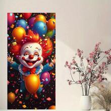 2D Flat Door Banner, 1 Pc Extra Large Carnival Party Door Banner - Clown And Balloon Decorations, Vibrant Red Hair, Birthday Wedding Party Decor - No Electricity Required, Easy-Hang Door Curtain For Home, Events, Daily Decor - Polyester Fabric, Carnival-Themed Party Decor, Festive Home Decor, Fun Design, Outdoor-Suitable Material, Lightweight Material