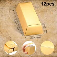 12/24pcs Gold Bar Fake Gold Bar Gift Box, Gold Color Gift Box, Foil Paper Box, Paper Gold Brick, Casino Pirate Theme Party - Multicolor - View 9