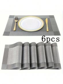 4/6/10pcs Placemats Set, Kitchen Dining Table Mats, Heat-Resistant Non-Slip Washable PVC Placemats, Easy Clean Woven Vinyl Placemats - Multicolor - View 14