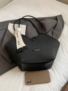 Nueva bolsa de hombro tipo tote de gran capacidad con diseño de bloques de color, diseño acanalado y doble asa, adecuada para viajes, compras y uso diario, decorada con un patrón de pañuelo, elegante cartera de mujer, cartera para uso diario en el trabajo