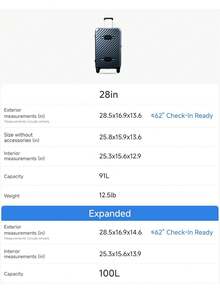 New Trunk Luggage, Expandable PC Hard Shell Large Checked 28 Inch Suitcase With Shock - Absorbing Wheels & TSA Lock, Blue, 91L - 100L - Màu xanh lam - Xem 10