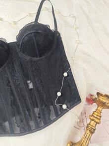 Sexy Lace Mesh Backless Bodysuit For Women, Strapless Summer Shapewear - Black - View 5