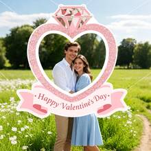 1 set di cornici portafoto a forma di cuore e fiore di rosa con decorazioni di diamanti per la festa di San Valentino, per uso interno ed esterno - Multicolore - Visualizzare 2