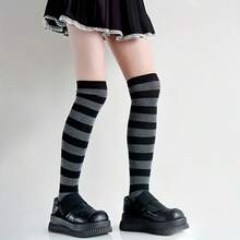 1 Pair Of Women's Thigh-High Plush Socks - Cute Cartoon Over-The-Knee Socks With Fluffy Kawaii Stripes, Warm Winter Leg Warmers - Multicolor - View 4