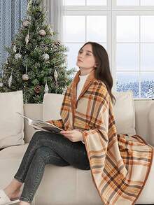 1pc Wearable Blanket, Flannel Shawl Blanket With Buckle, Double-Layer Thickened Slouchy Blanket For Home, Air Conditioning, Nap, Office Relaxation, Or Outdoor Warmth
