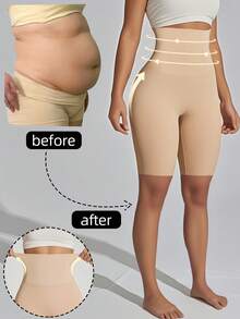 A Pair Of Women'S High-Waisted Tummy Control Yoga Shorts - Designed For Weight Loss, Abdominal Control, And Lifting The Buttocks, Non-Transparent, Featuring Strong Compression And A Flattening Effect, Made Of Comfortable And Breathable Nylon/ - 淺米色 - 查看 1