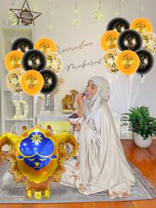 31pcs/Set Ramadan Balloon Set, Includes Eid Al-Fitr Sheep Foil Balloon, Yellow Latex Balloons, Black & Gold Glitter Balloons, Suitable For Ramadan Theme Party Decorations, Eid Mubarak, Ramadan, Eid Al-Fitr Home Decor, Ramadan Celebration Party, Ramadan Kareem, Ramadan Mubarak - Multicolor - View 5