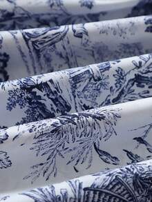 Fashionable Elegant Random Print Long Sleeve Tie Waist Loose Dress