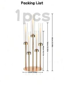 1个五臂烛台，落地式大烛台，金色烛台装饰，适合餐桌摆设，金属材质，适用于圣诞节、婚礼、家居装饰、万圣节派对及其他场合。 - 金色 - 查看 17