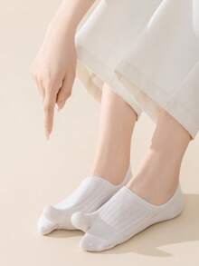 1/3/5双装 随机黑白女士纯色简约时尚薄款透气隐形袜，舒适吸汗，适合日常穿着和度假，春夏款 - 彩色 - 查看 6