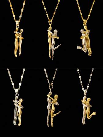 1 Piece Of Fashionable Romantic Couple Pendant Necklace, Stainless Steel Clavicle Chain 18K Plating Minimalist Style, Suitable For Women, Couples Daily Wear, Perfect Holiday Jewelry Gift For Lovers, Mothers, Daughters