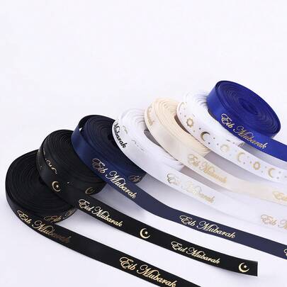 1 Roll/3 Rolls 1cm*5m Eid Mubarak Ribbon, Ramadan Satin Ribbon, Packaging Ribbon, Party Decoration, For Making Bows