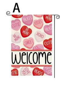 1 pieza Bandera de bienvenida rosa para el Día de San Valentín, de 12*18 pulgadas con diseño de corazón de color caramelo, de material de lino de doble cara, durable, resistente al agua y lavable, adecuada para el Día de San Valentín, aniversarios, decoración rústica para exteriores, decoración del Día de San Valentín, fiesta del Día de San Valentín, regalo del Día de San Valentín, fiestas, bodas y otras decoraciones festivas (asta de bandera no incluida) - Multicolor - Ver 9