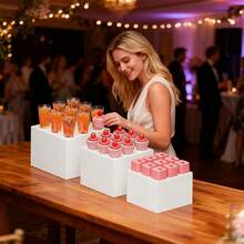 6件套优雅银色亚克力方形蛋糕架套装，带盖 - 5英寸、6英寸、7英寸、8英寸多层展示架，婚礼及派对甜点中心装饰品，婚礼及生日用品，家居及派对装饰品 - 白色 - 查看 2