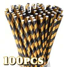 6*197mm Black & Gold Disposable Paper Straws, Suitable For Party Decorations, Graduation Ceremonies, Bachelor Parties, Weddings, Christmas, New Year's Eve Parties And Other Occasions - Multicolor - View 13