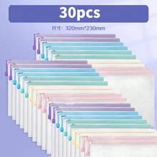 20pcs Waterproof A4 Zipper Mesh File Folders, Suitable For Cross-Stitch And Puzzles Projects, For Travel, School, Board Meetings And Office/School Supplies, 5 Macaron Colors,Back To School,School Supplies - Multicolor - View 15