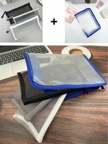 透明网状笔袋；简约风格纱布文具收纳袋；办公学校用品，玩具收纳袋，返校，学校用品，铅笔盒，铅笔袋，书包 - 彩色 - 查看 13