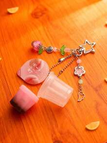 1pc Y2K Retro Aesthetic Beaded Accessories - Japanese Pudding Keychain, Pink & Yellow Egg Tart Pendant, Bag Charm, Car Decor, Women Gift, Phone Charm - 彩色 - 查看 7
