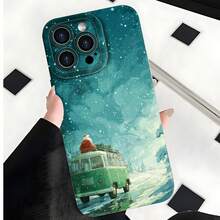2026 nueva funda de teléfono esmerilada, funda de teléfono con impresión de escena de invierno de Santa en furgoneta para iPhone 17 14 13 12 11 Pro Max y  Galaxy S23 S22 S21 S20 Ultra, funda protectora para teléfono, regalo de pareja para novio y novia, presente de vacaciones - Negro - Ver 3