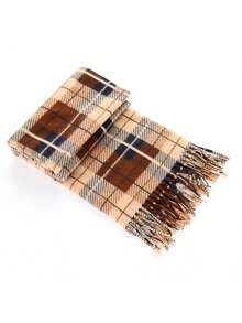 1pc Classic Plaid Scarf, Versatile Boyfriend Gift, High-Quality Reversible Warm Scarf For Men And Women, Suitable For Autumn/Winter - Beige - View 6