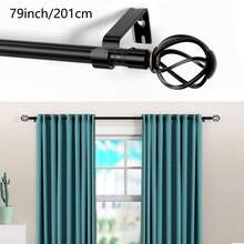 Classic Simple Curtain Rod, Fits 28-144 Inch Windows, Black Iron Curtain Rod Bracket Accessory Set, 5/8 Inch Decorative Curtain Rod, Hollow Decorative Finials, Easy Installation, Suitable For Home Bedroom, Kitchen, Living Room And Outdoor Patio - Black - View 11