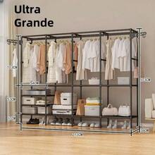 Portable Wardrobe Rack, Clothes Hanger, Shoe Rack, Multipurpose Organizer, 4-Compartment Cabinet - 黑色 - 查看 7