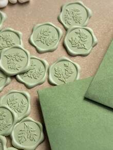 100pcs Self-Adhesive Eucalyptus Wax Seal Stickers - Light Green, Floral Pattern, Suitable For Wedding, Christmas, Valentine's Day, Mother's Day And Summer Invitations, Events | Natural Aesthetic | Embossed Texture