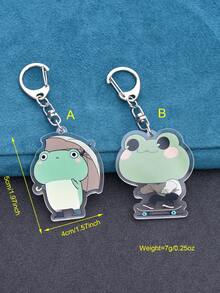 1pc Cute Cartoon Frog Keychain, Creative Design Pendant, Student Backpack Accessory, Gift, Key Chain - Green - View 4