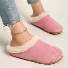 Autumn/Winter Fleece-Lined Closed-Toe Half-Slippers, Two-Way Wear, Soft-Soled, Warm, Slip-On Shoes For Women - 粉色 - 查看 6