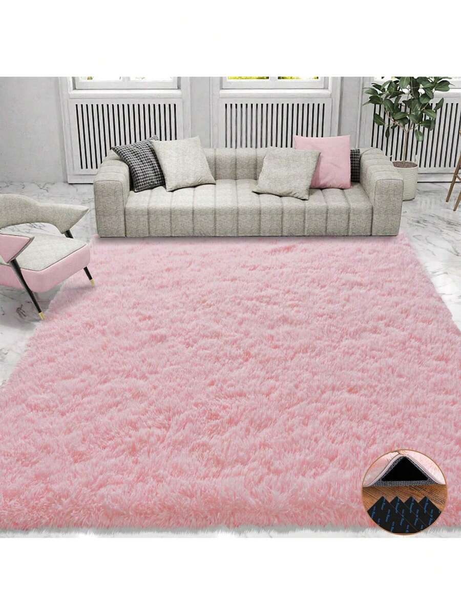 Soft Shag Rugs For Bedroom, Pink Fluffy Shaggy Rugs For Living Room Office, Luxury Modern Plush Carpet Girls Boys Room Dorm Indoor Home Decor, Upgrade Non-Slip - 淺粉色 - 查看 1
