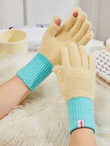 1 par de guantes de mujer de invierno acolchados de terciopelo con parches, guantes casuales de punto para pantalla táctil de estilo coreano para hombres, adecuados para actividades diarias, deportes, montar en bicicleta, fiestas, correr, pasear perros, festivales, se pueden regalar en el Día de San Valentín, temporada de regreso a clases - Multicolor - Ver 19