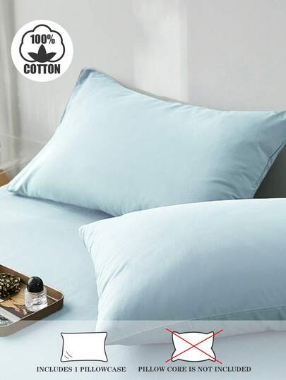 1pc Light Blue Anti-Pilling Breathable Solid Color Japanese Style Small Size Pillow Case & Decorative Bed Pillow Cover, Twin/Full/Queen/King
