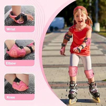 1 Set Kids Sports Protective Gear Set | Pink Knee Pads, Elbow Pads And Wrist Guards, Suitable For Skateboarding, Skiing, Cycling, Running, Scooter