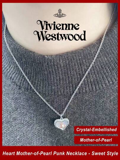 Vivienne Westwood 1pc Petra Pendant Brass Necklace, Fashionable & Elegant Heart-Shaped Pendant