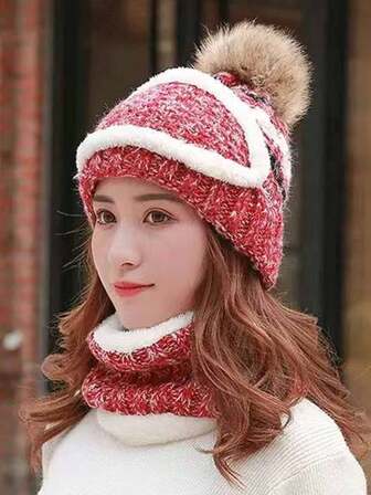1pc Women's Autumn/Winter Knitted Hat, Mask & Neck Warmer Set, Thermal Lined, Suitable For Outdoor Activities Like Cycling, Hiking, Skiing, Face & Neck Protection, Warm And Practical For Daily Use Cold Weather Outfit Women