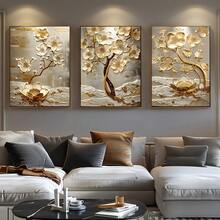 Zestaw trzech plakatów bez ram, proste abstrakcyjne obrazy ze złotymi kwiatami, sztuka ścienna na płótnie, artystyczne obrazy ścienne jako prezent, sypialnia, biuro, salon, kawiarnia, bar, dekoracja ścienna, dekoracja domu i akademika - 3 szt. - Zobacz 12