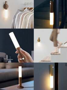 4/3/2/1 件木质壁灯带运动传感器夜灯,磁性壁灯,智能可充电 LED 棒灯,USB LED 夜灯,运动传感器壁灯和无线壁灯,便携式楼梯夜灯,木质壁灯,电池供电橱柜灯,橱柜下灯,用于运动检测的楼梯灯,适用于家庭卧室、走廊、厨房和浴室壁灯,防撞、防摔夜灯 - 彩色 - 查看 9