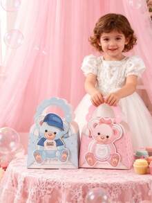 1个小熊主题派对礼品袋，婴儿派对糖果袋，适合小熊主题生日派对、婴儿派对装饰，儿童最爱（蓝色、粉色），婴儿派对、生日礼物 - 彩色 - 查看 3