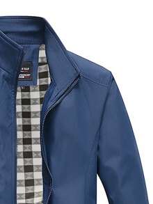 AHTELB 男士拉链夹克，带口袋，休闲春秋外套 - 寶藍色 - 查看 4