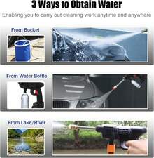 Hidrolavadora Portátil Inalámbrica para Autos - 2 Baterías de Litio 60 Bar, Limpieza Compacta para Coches, Jardines y Hogar, Herramienta Eléctrica Portátil/Herramienta de Limpieza Portátil para Autos - Hidrolavadora Inalámbrica 60 Bar con 2 Baterías, Ideal para Lavado de Coches, Jardín y Uso Doméstico - Negro - Ver 4