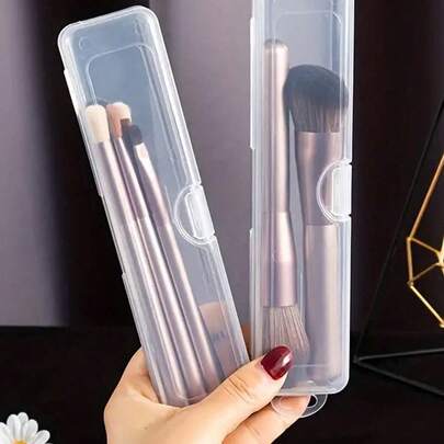 1/3件套透明桌面收纳盒，4件套，翻盖设计，方便取用和整理，防尘旅行收纳盒，适用于化妆刷、餐具和美容工具（尺寸可调节）