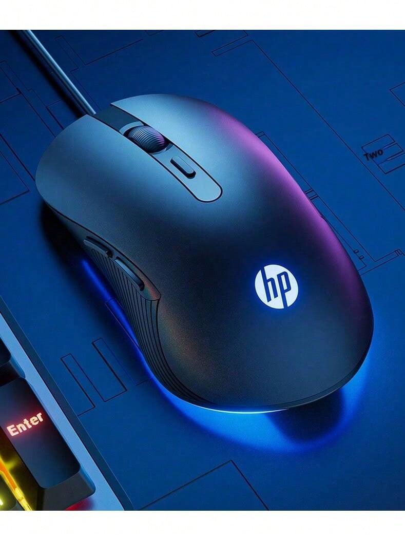 HP Official Wired Mouse Silent Luminous Four-Speed Adjustment E-Sports Game Notebook Desktop Mechanical Office Computer Dedicated Mouse - Black Audio Version - View 1