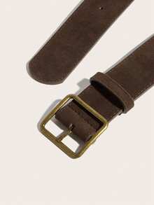 1pc Unisex Solid Color Casual Retro Street Wear PU Leather Simple Casual Buckle Belt, Suitable For All Seasons - Coffee - View 4