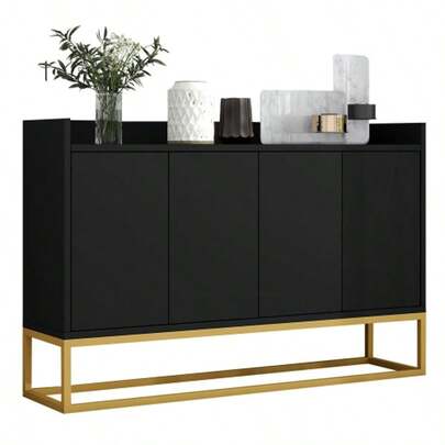 Modern Minimalist Sideboard, 4-Door Handleless Buffet For Dining Room, Living Room, Kitchen (White)